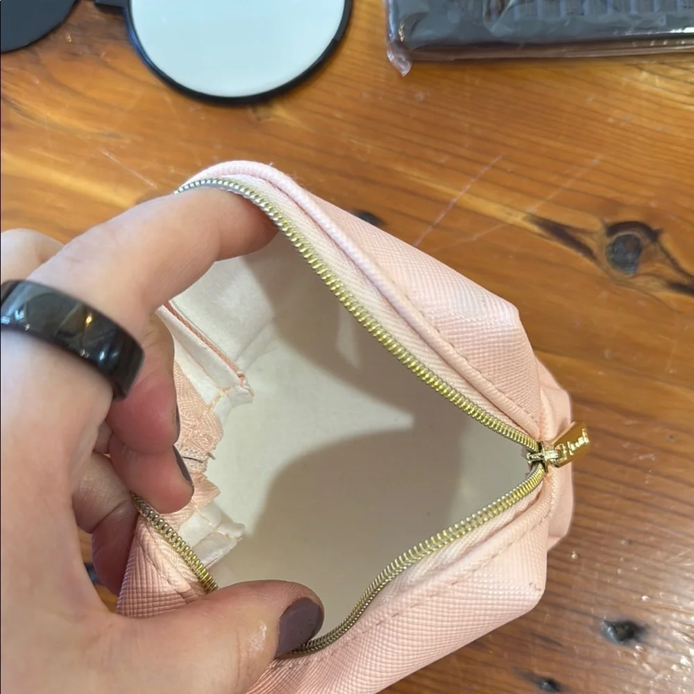 Light Pink Cosmetic Bag with Gold Bridesmaid Text and wedding day essentials - Picture 6 of 8
